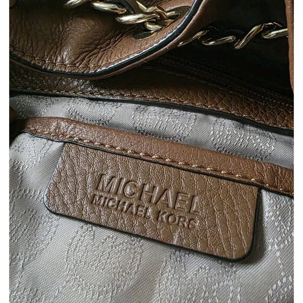 Michael Kors Frankie Brown Pebbled Leather Drawstring Convertible Shoulder Bag